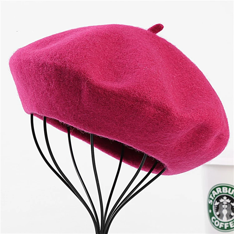 wholesale custom pom pom balls in real fur Factory Price Trend Solid Color women Woolen Beret Hat