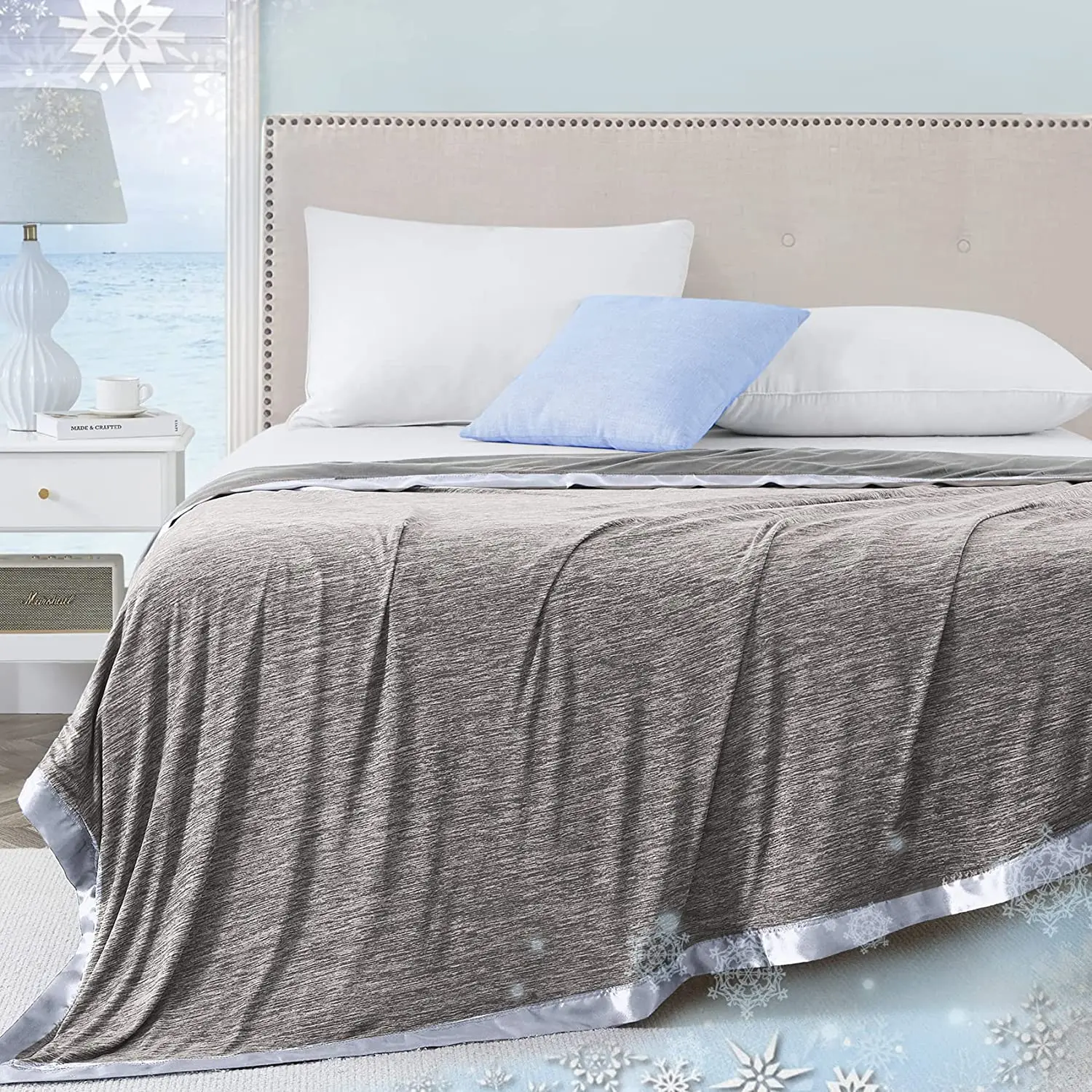 Hot Sale Double-Side Satin Blanket Lightweight Grey Twin Summer 100% Cotton Blanket Cooling Blanket for Hot Sleepers