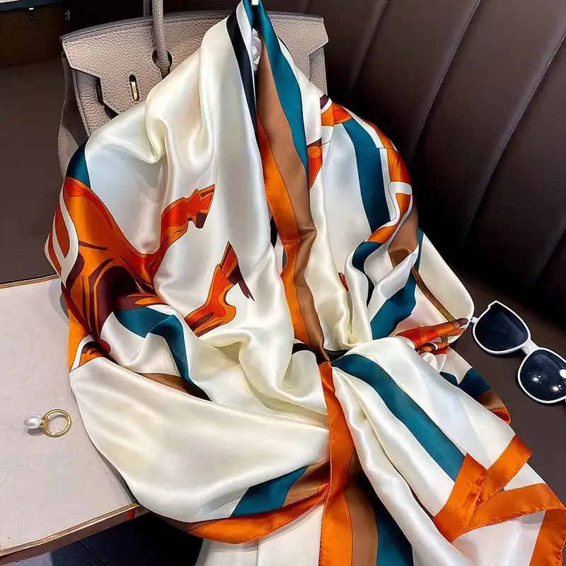 2024 autumn new style big size silk scarf 180 * 90 fashion woman polyester scarf shawls factories China