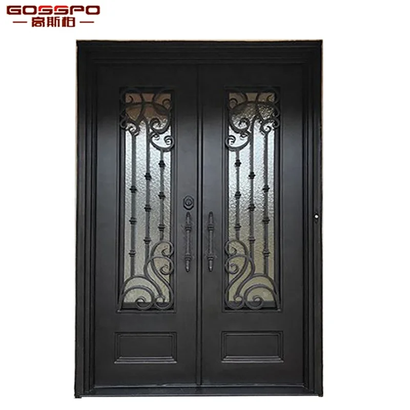 XS12-041 Glass swing entry double  wrought iron front door security doors