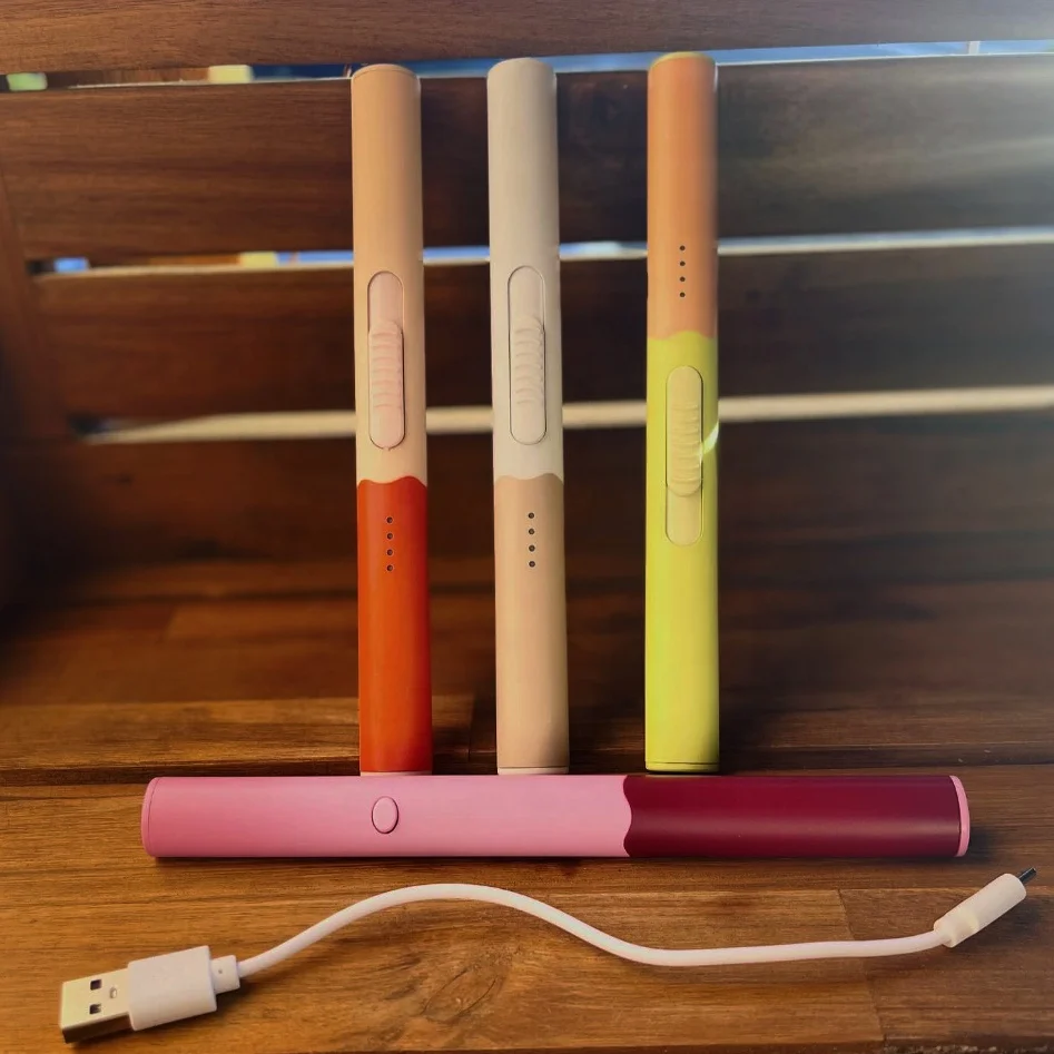 Electric Lighter Windproof Candy Color Kitchen Outdoor Aromatherapy Candle Lighter with Custom Printing