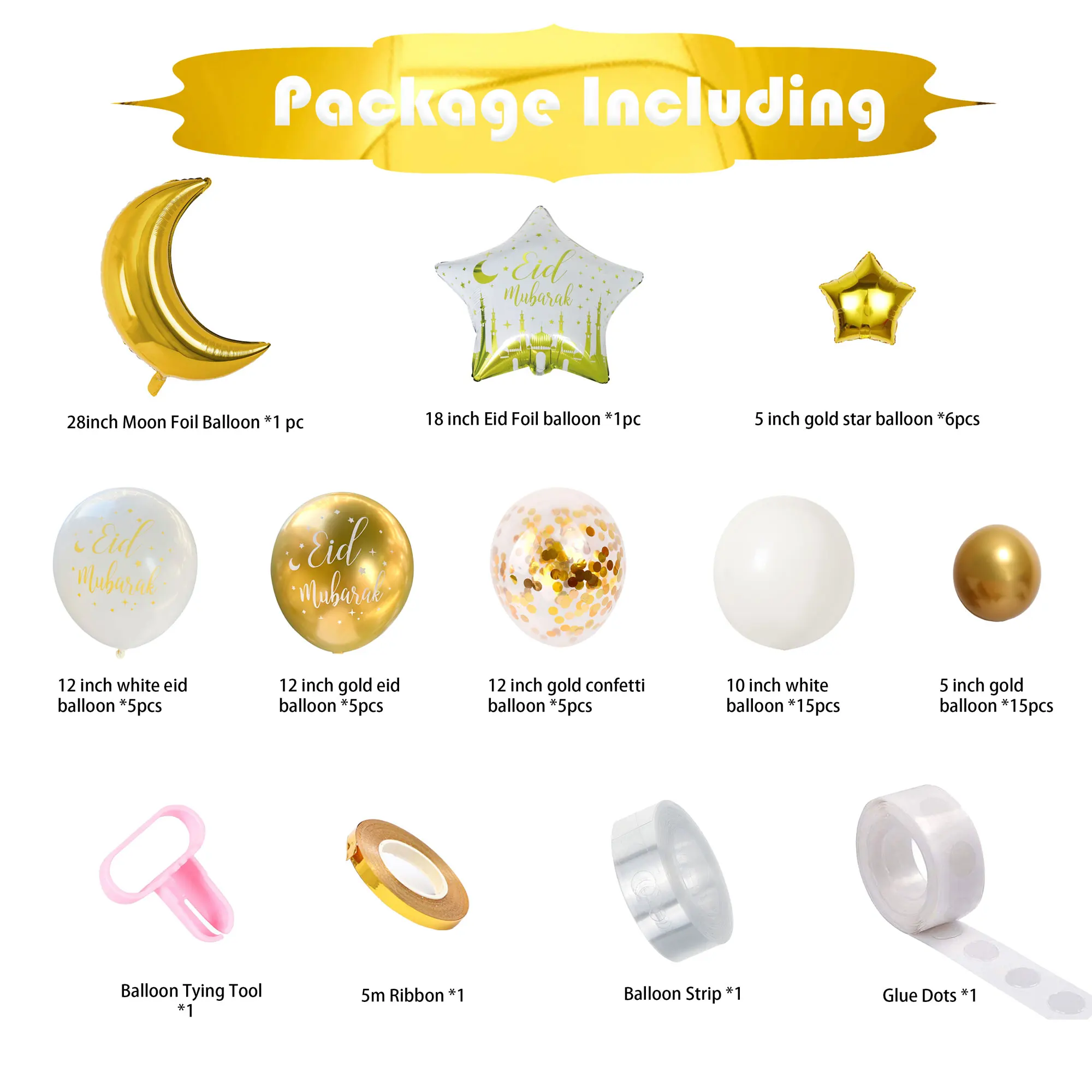 Indoor Muslim Eid Mubarak Balloon Kits Moon Star Eid Balloon Decoration For Islam Eid Party Supplies