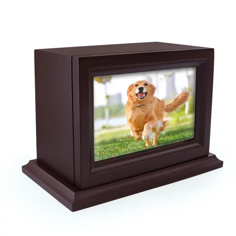 2024 Customized Bamboo Wood Urn Pet Memorial Ashes Storage Box Ceramic Urns for Pets with Photo