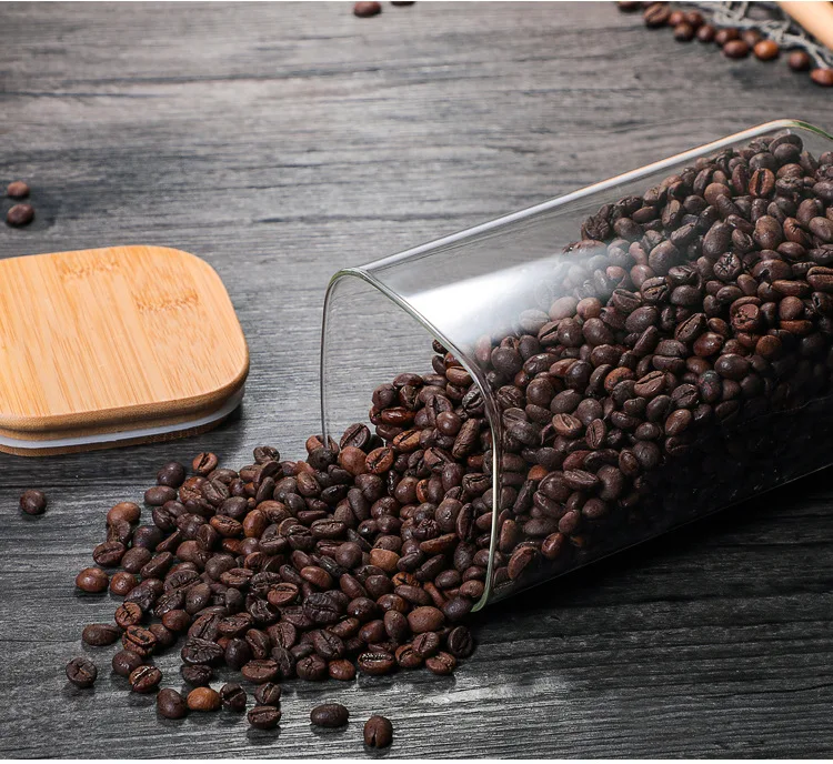 Wholesale kitchen empty 600ml 800ml square glass jar with bamboo lid