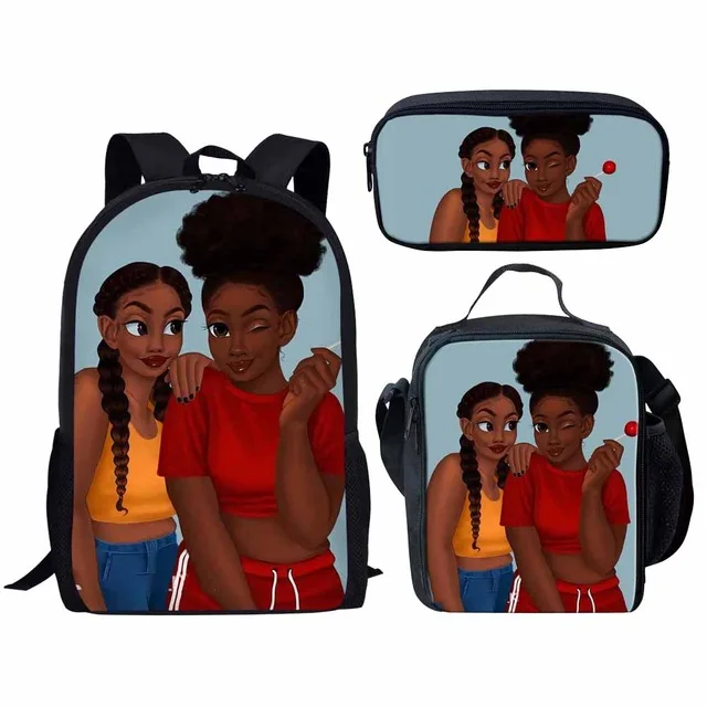 
3pcs/set Afro Lady Girl School Bag for Kids Boys Girls School Backpacks Shoulder Bagpack Children Bookbag Satchel 