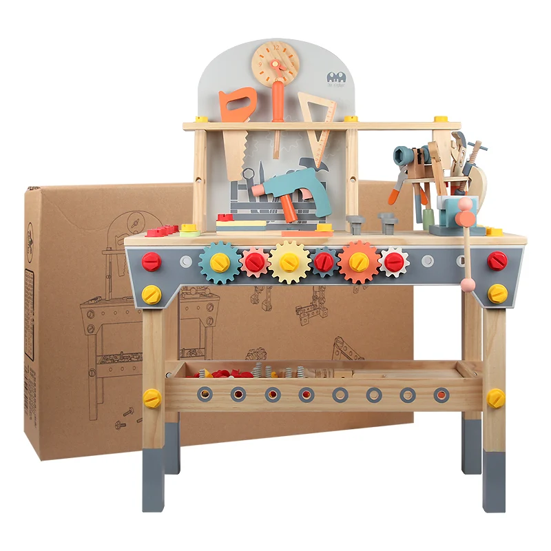 Kids Educational Pretend Play Wooden Tool Table  Play Set Simulation Repair Tool Workbench  Toy For Boys