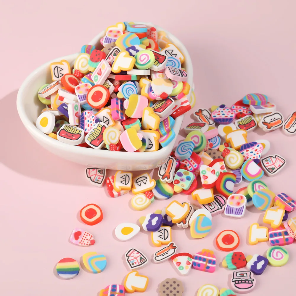 bulk stock cartoon mix food sweet theme bread pizza chips cake sushi ice cream candy polymer clay slices clay crafts