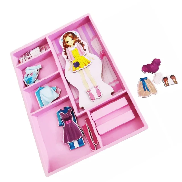 Creative Diy Magnet Wooden Puzzle Dress Up Girl Educational Toys Wooden Magnetic Children Dress Puzzle
