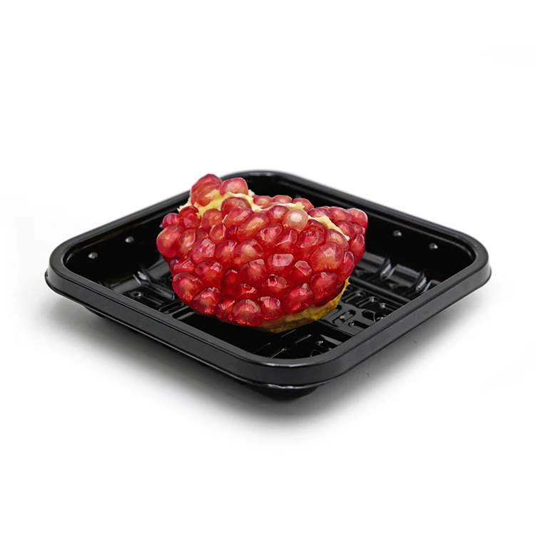 Source factory customization logo food catering square black plastic food packing trays for supermarket