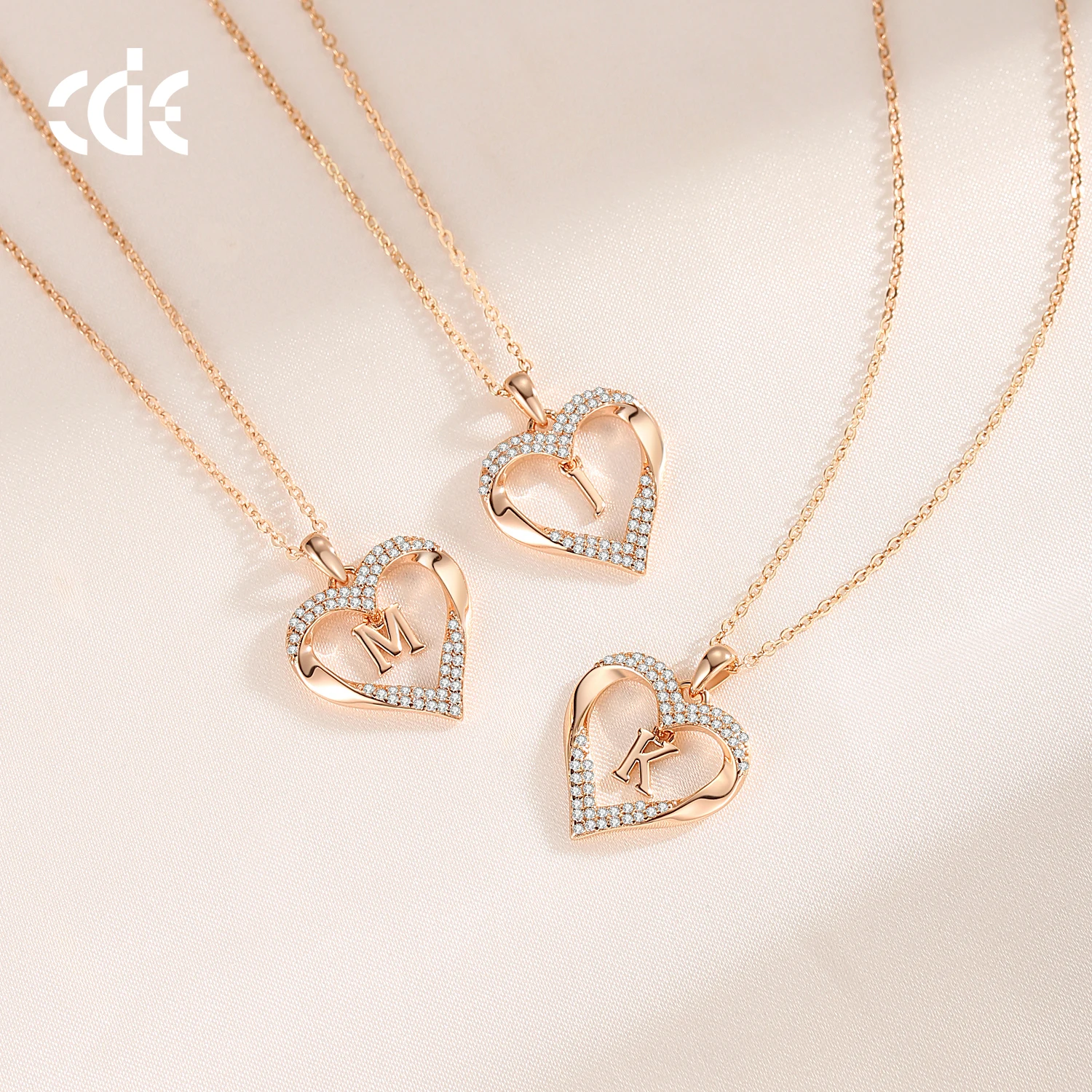 Cde Sterling Silver 925 Jewellery 18K Gold Plated Letter Initial Heart Pendant Necklace