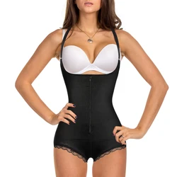 Women latex shapewear lace bodysuit tummy control waist trainer corset open crotch plus size zipper body suit shaper