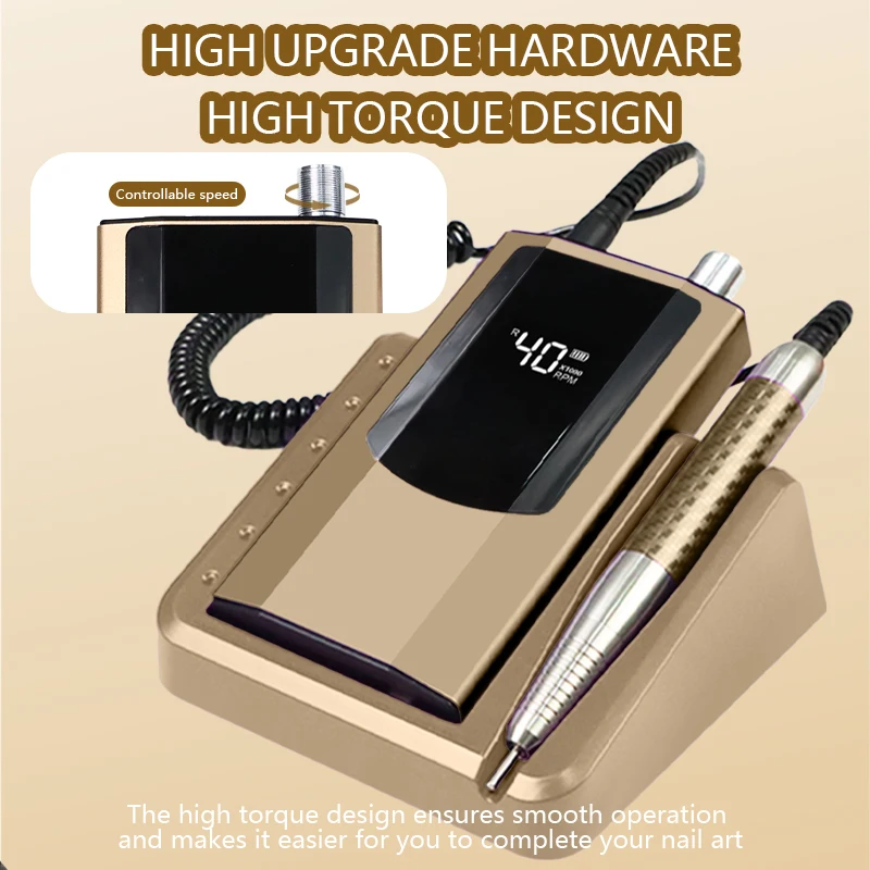 High Torque 40000rpm Brushless Acrylic Gel Polisher Wireless Rechargeable Electric Manicure Portable Handle Nail Drill Machine