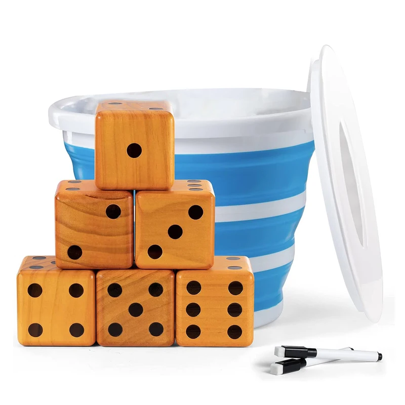 Collapsible Bucket Combination Wooden Dice Outdoor Fun Lawn Game Custom Wooden Dice Game Dice Set