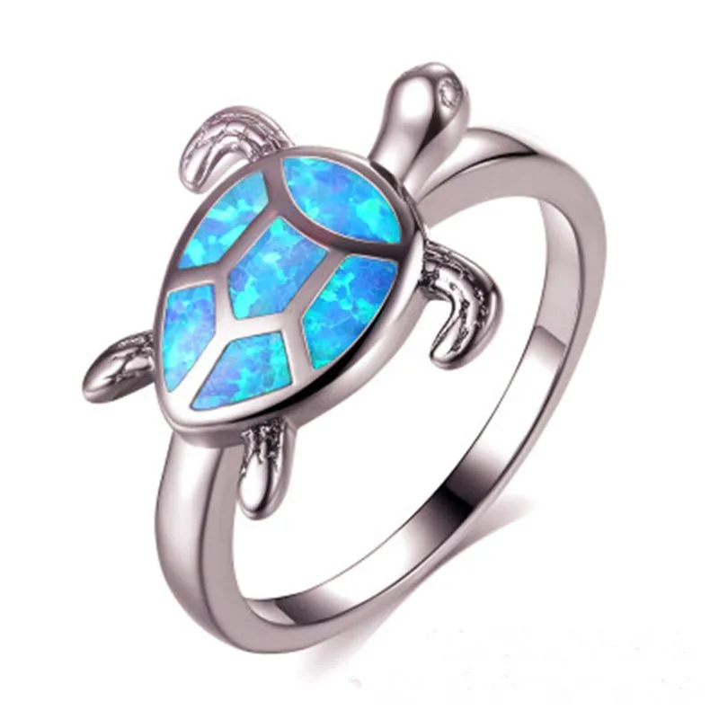Summer Hot Selling Beach Ocean Style Tortoise Turtle Ring Blue Opal Turtle Ring For Unisex Women Men