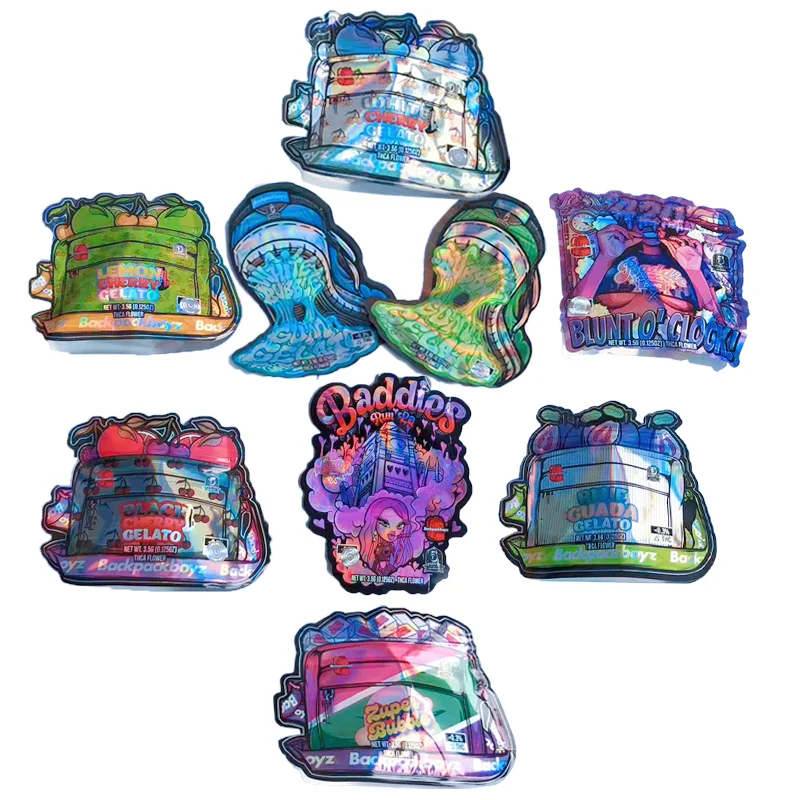 Media Wholesale Latest Popular Top Fashion Stocks Fruit Taste  BB 3.5g Glossy Special Designs Die Cut Mylar Bags