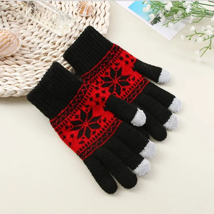 Winter Fashion Female Driving Christmas Cute Ski Winter Touch Screen Mittens Keep Warm Stripe Cashmere Knitted Finger Gloves