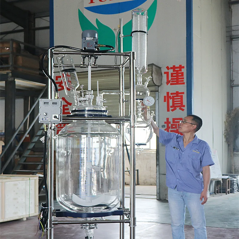 YUHUA Double Layer Jacketed chemical glass reactor 10l 100 liter Equipment glass reactor for sale