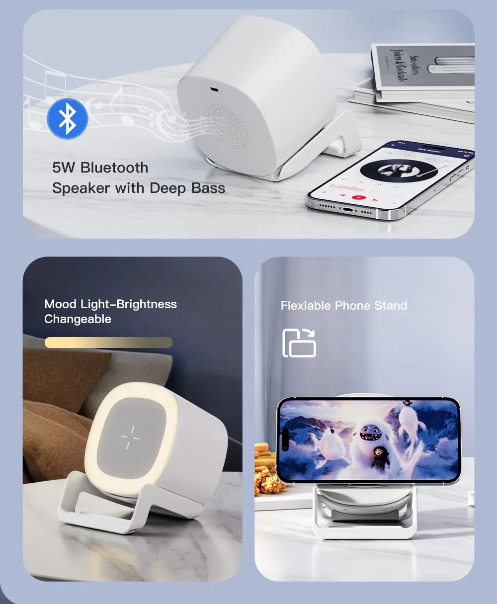 New Design 3 in 1Portable  TF RGB Light Bluetooth Speaker 15W fast  wilress charging station for all smart phone