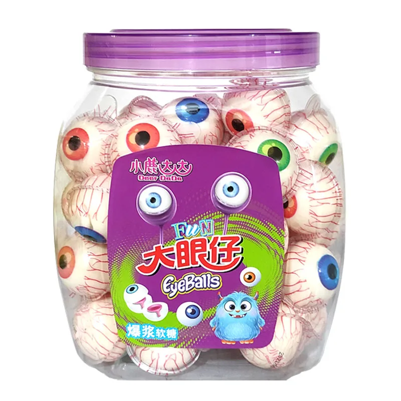 Wholesale OEM Chinese snacks gummy candy hahal fruit soft candies 4D halloween eye ball sweets exotic popping sour confectionery