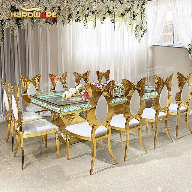 Прямоугольный Роскошный Свадебный банкетный стол со светодиодной оправой из нержавеющей