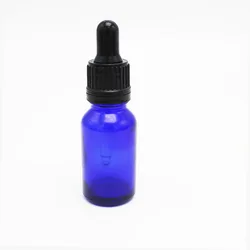 Essential oil packaging 15ml blue glass dropper bottle with black plastic cap
