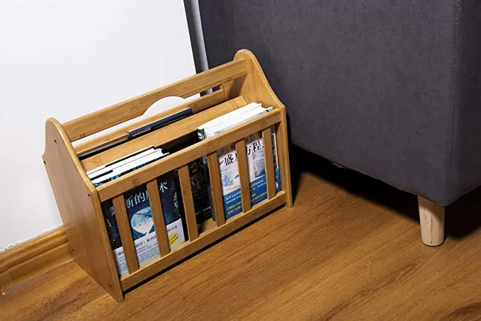 Bamboo Magazine Racks with Handle Space-Saving Magazine Rack Stand Holder for Transporting