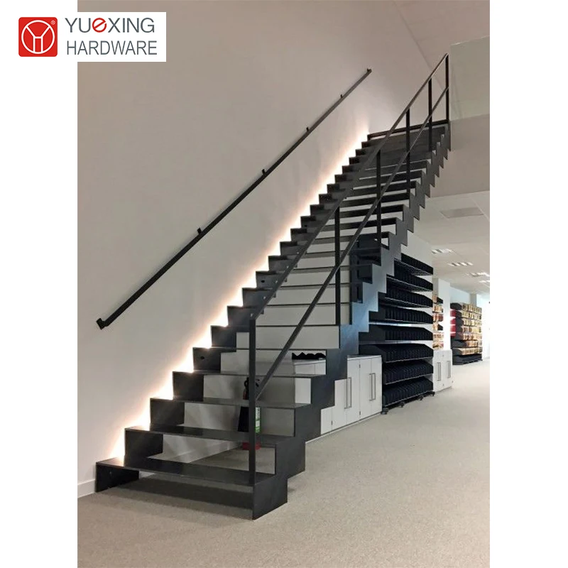 Interior double steel plate staircase wood step straight zig zag stairs Z shape staircase for upscale properties