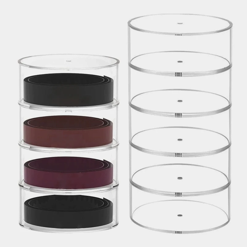 Multi-Layer Acrylic Belt Organizer For Drawer Closet Stackable Belt Storage Box Round Storage Box For Watch Jewelry With Magnet
