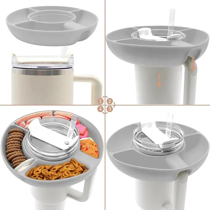 New Upgrade Silicone Reusable Snack Tray Bowl Ring Storage Containers For Stanley Cup 40oz Tumbler with Handle