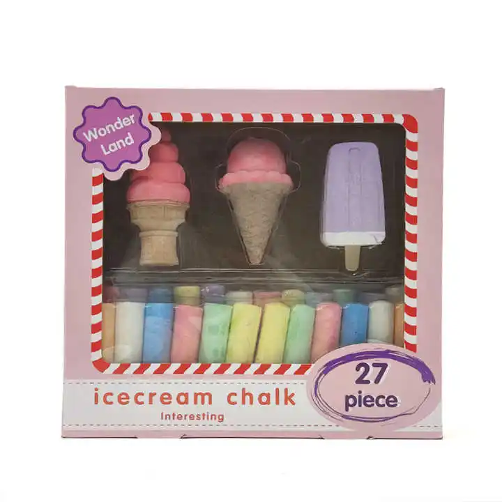 27pcs Ice Cream Sidewalk Chalk Set Jumbo Colored Chalk Gypsum & Calcium Material for Writing