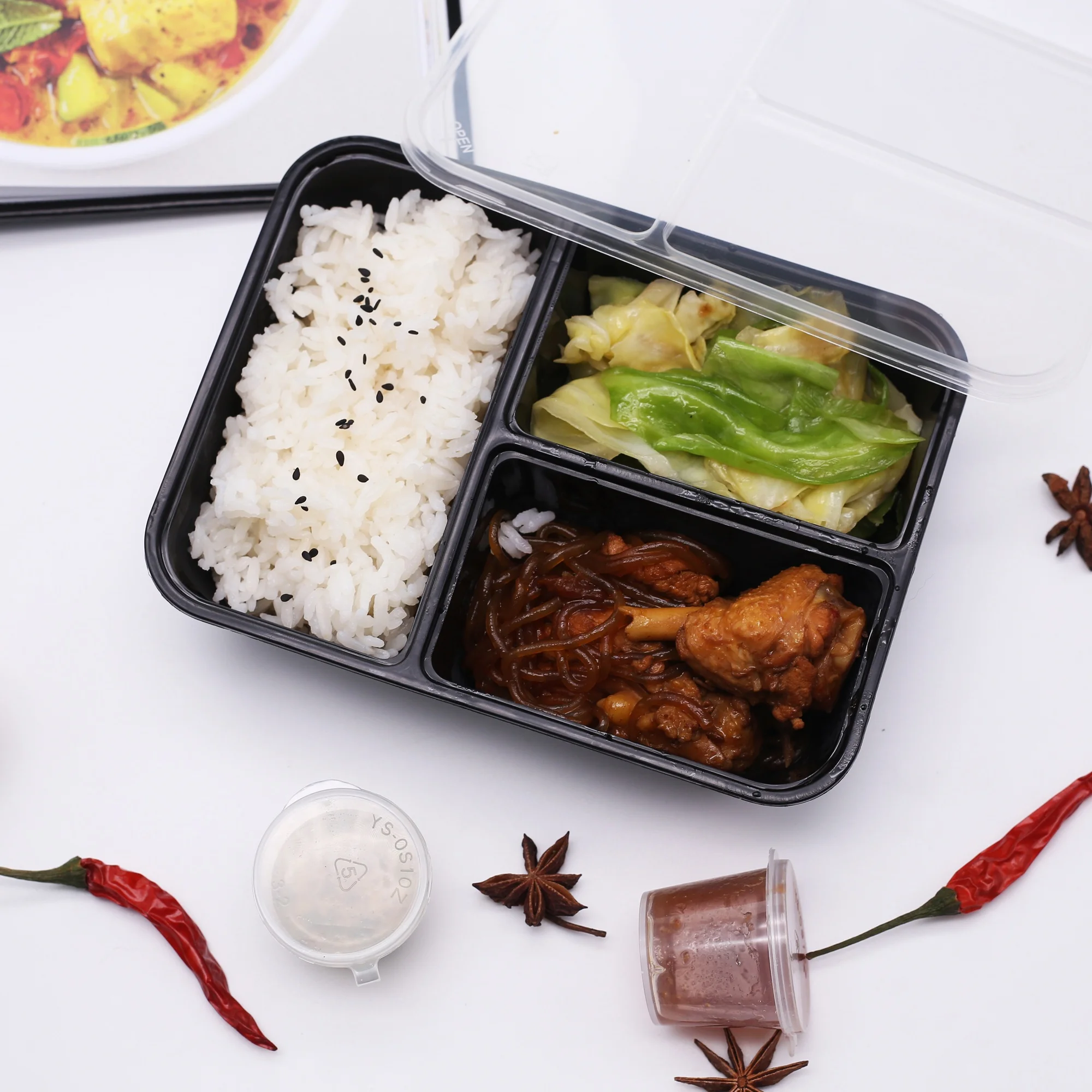 Multicompared Food Container PP plastic disposable lunchbox for restaurant