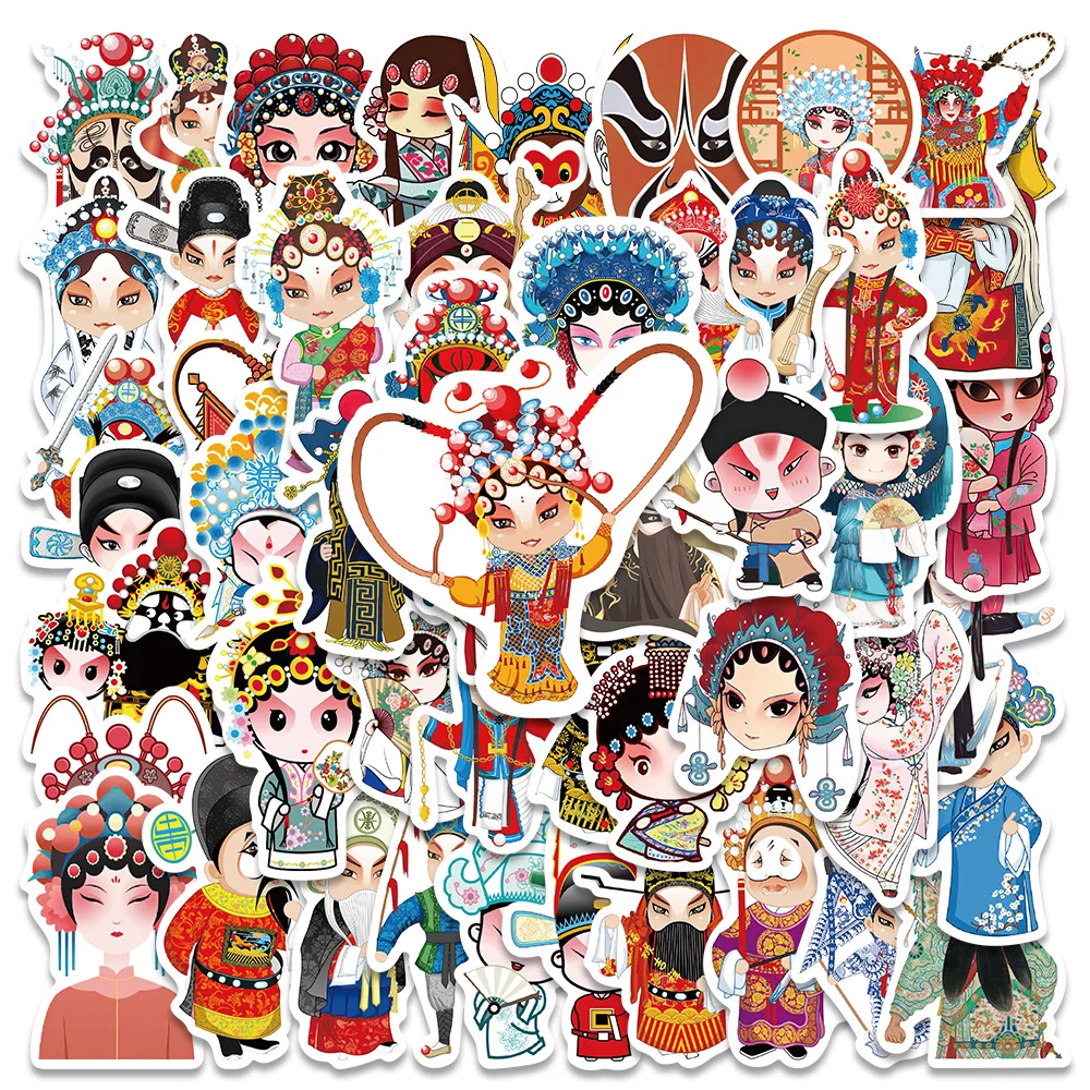 50pcs Cartoon Traditional Chinese Peking Opera Sticker Decoration Diy Suitcase Scrapbook Phone Laptop Waterproof Gifts Stickers
