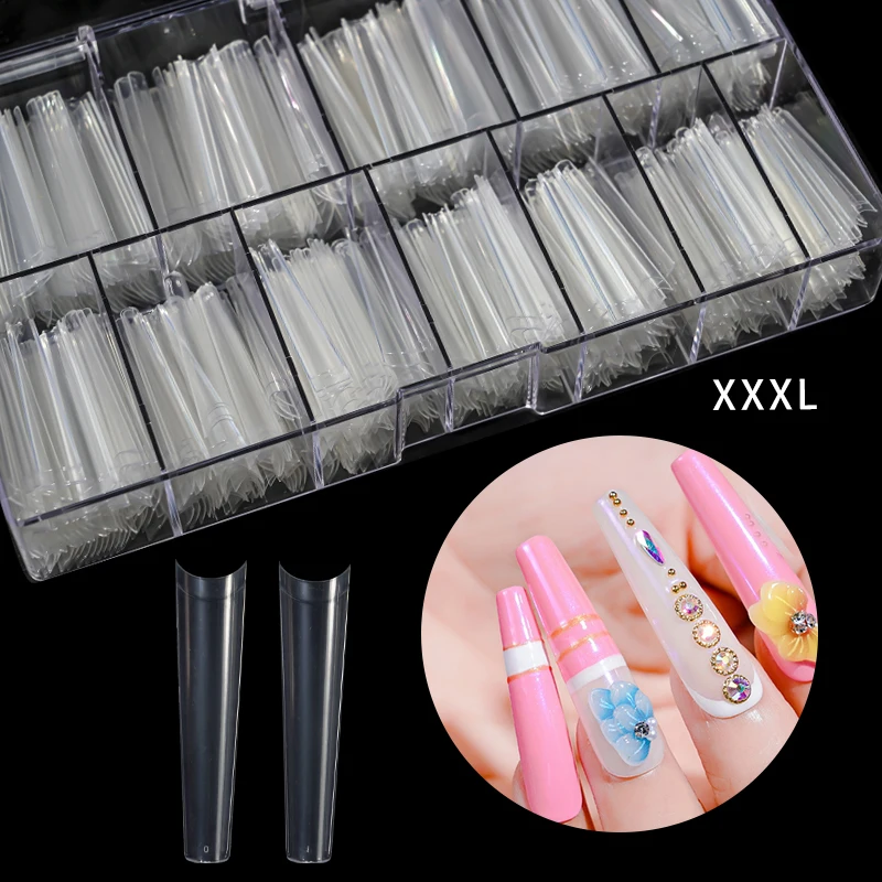 3XL Fake Nail Artificial Press On Long Denim Armor Piece Clear Half Cover False Nail Tip French Manicure Tool 600pcs