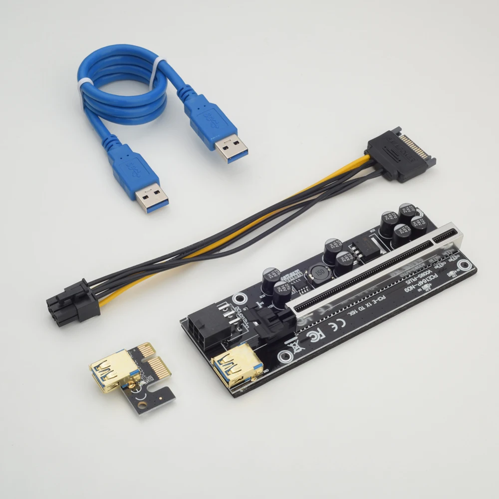 Pcie riser ver 010s plus адаптер для карт Райзер 010s GPU райзеры 009S plus 1X до 16X 6 SATA 15pin до 6 pin Pice мощный шатер светодиодный