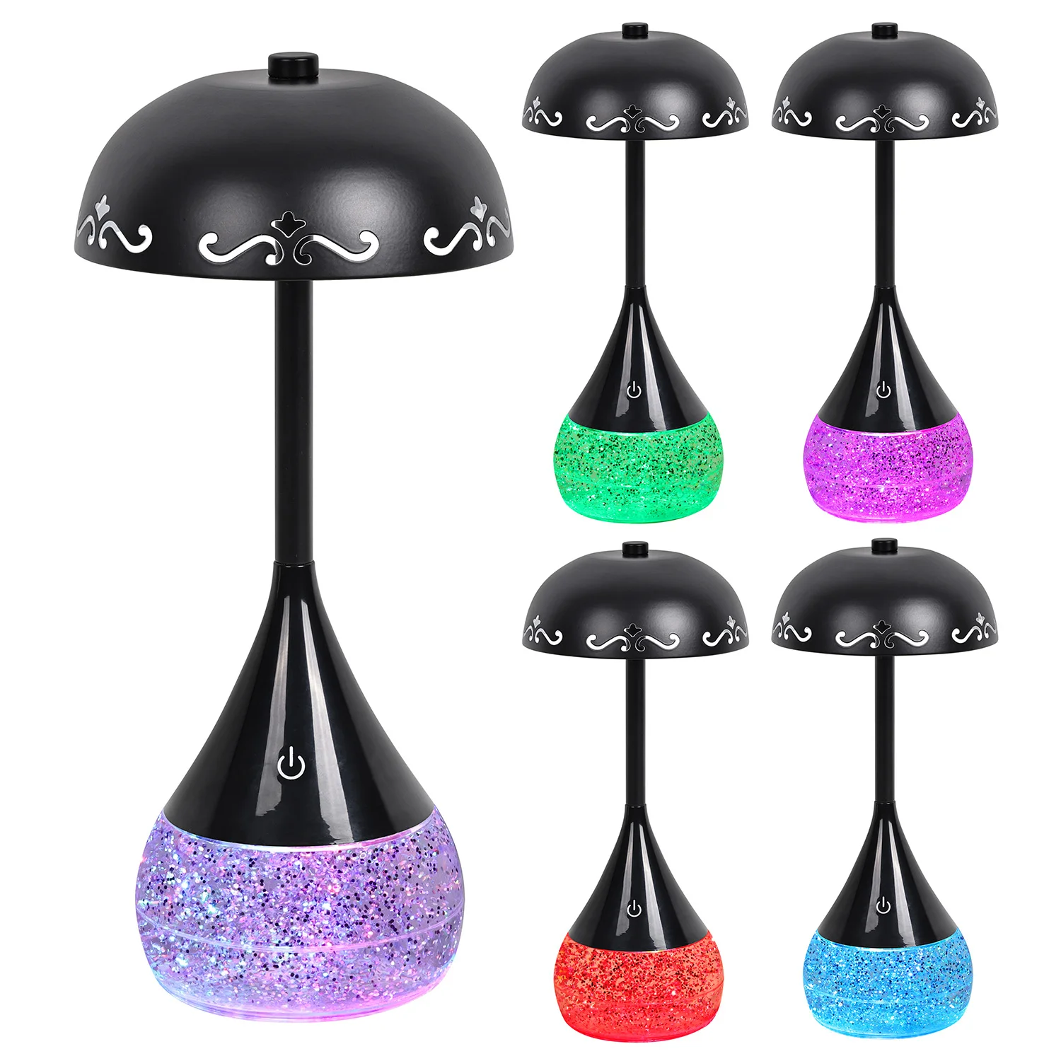 Luxury warm light cold light dimmer brightness RGB glitter liquid decor bedside LED desk Lamp with umbrella shape