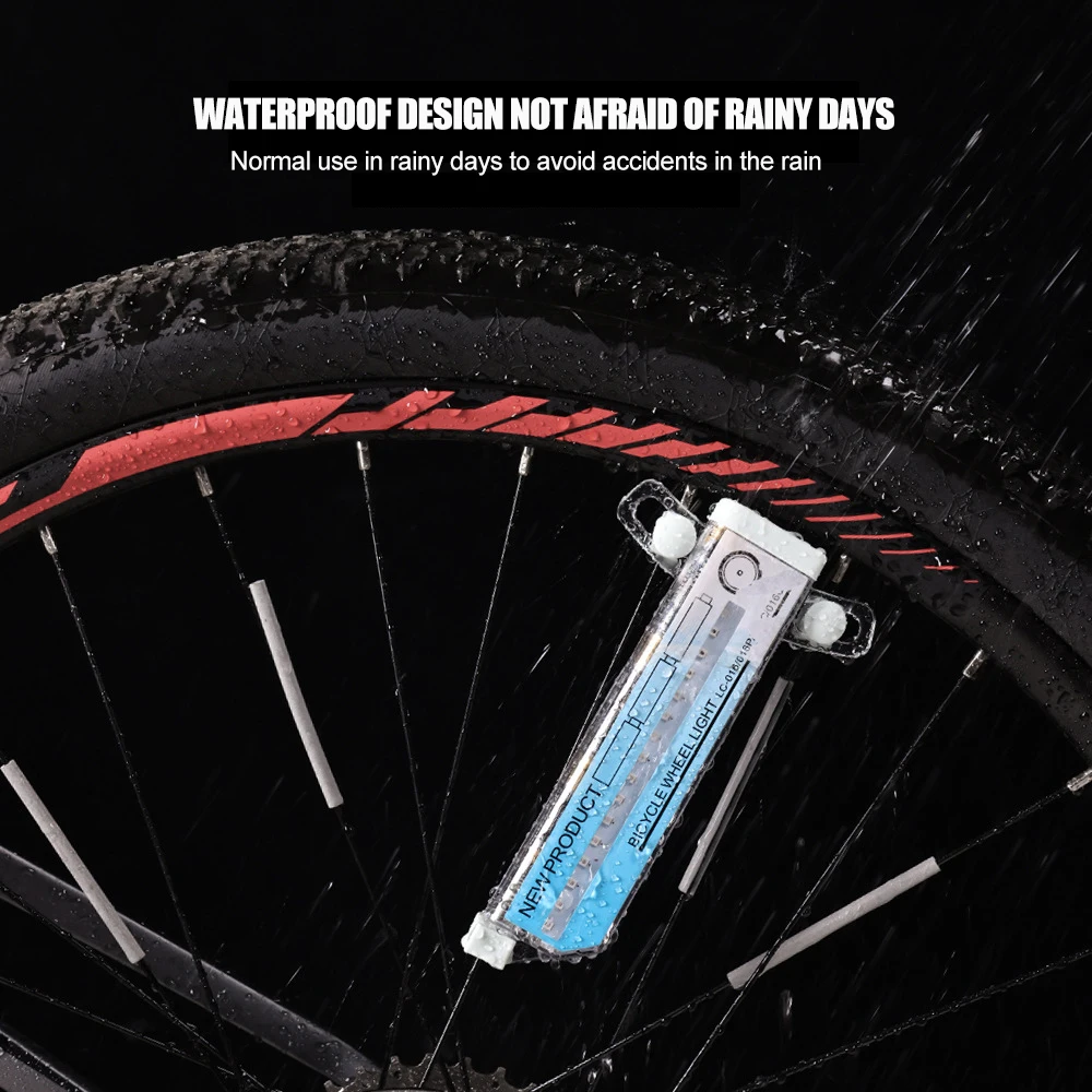 Colorful 16 LED Tire Wheel Bicycle Light Waterproof LED Spoke Warning Front Light with Battery Power Plastic Frame Mounting