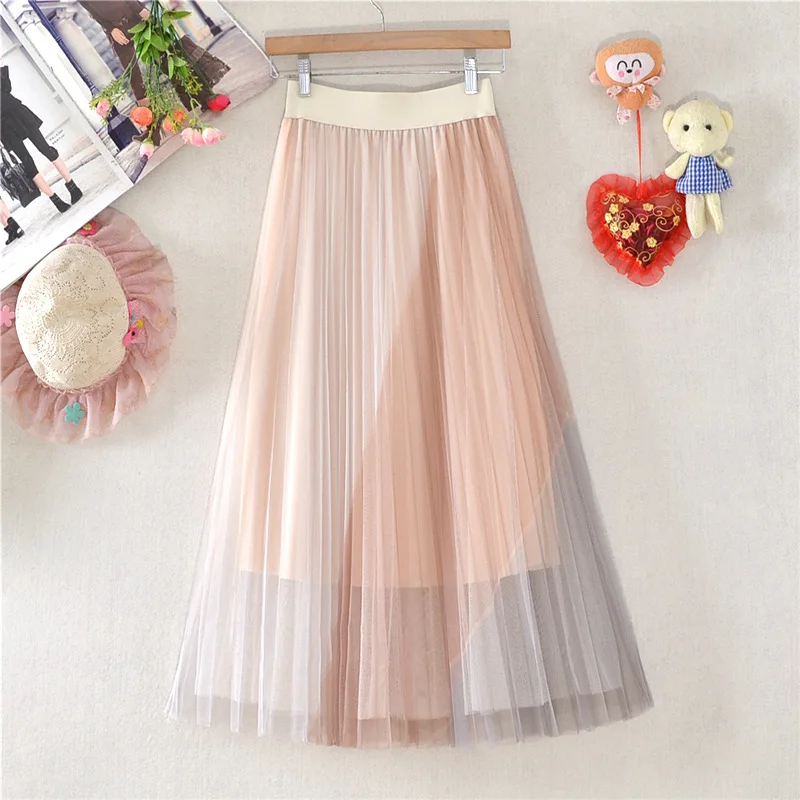 Women High Elastic Waist Pleated Printed Chiffon Skirt Midi Swing A Line Skirt