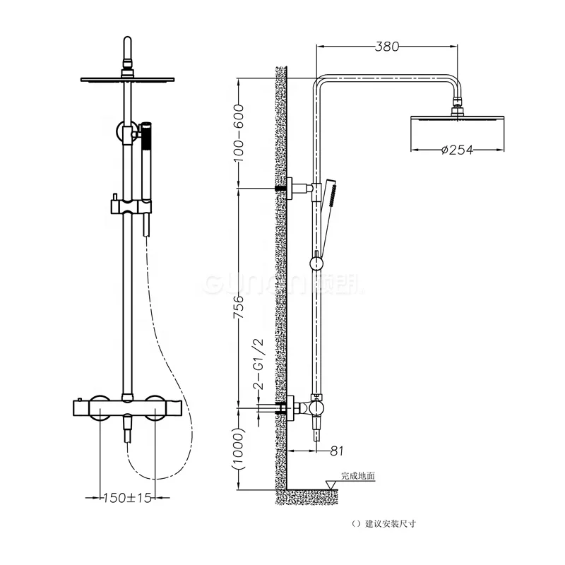 High-end new design simple style bathroom thermostatic rain shower set long warranty period
