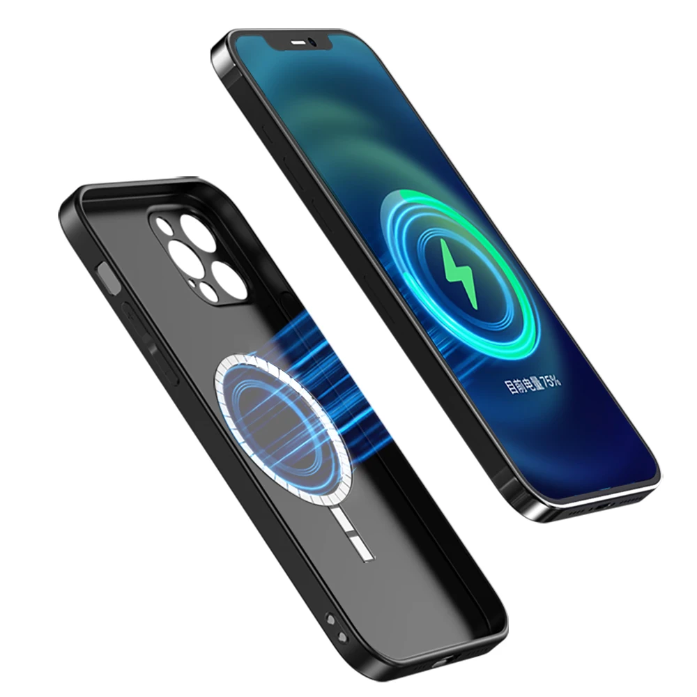 2021 Luxury Magnetic Glass Phone Case for iPhone 13 Magnetic Chargers Case Frosted Shockproof Back Cover