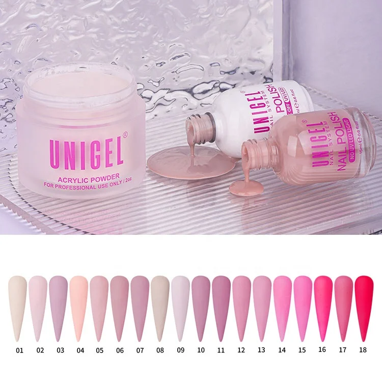 Unigel Wholesale #001-#018 Nail Supplies Private Label 3in1 Matching Acrylic Dipping Powder Gel Polish