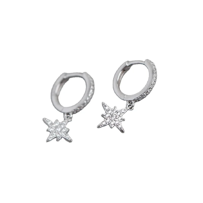 Shiny Star Zircon Hoop Earrings 18K Gold 925 Sterling Silver Earring Women Fashion Jewelry