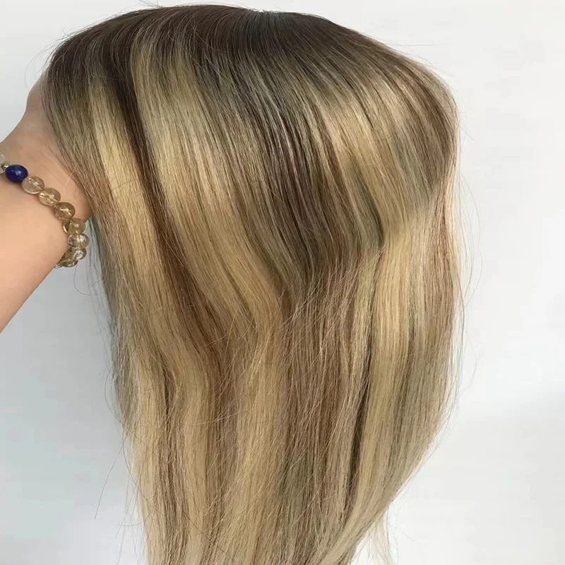 2024 Europe 5*6 Mono Base Women Human Long Real Ombre Highlights Color Hair Topper High Quality