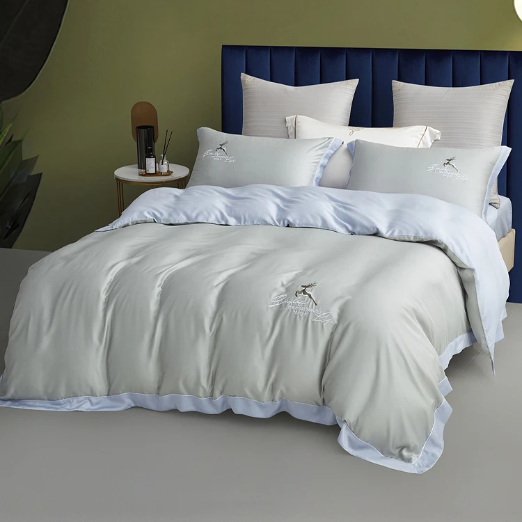 Factory customization bedding bed sheet set organic silk pillow case duvet cover for wedding
