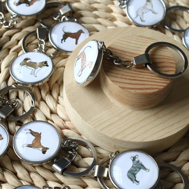 
High quality cheap custom photo car accessories round crystal glass keychain 