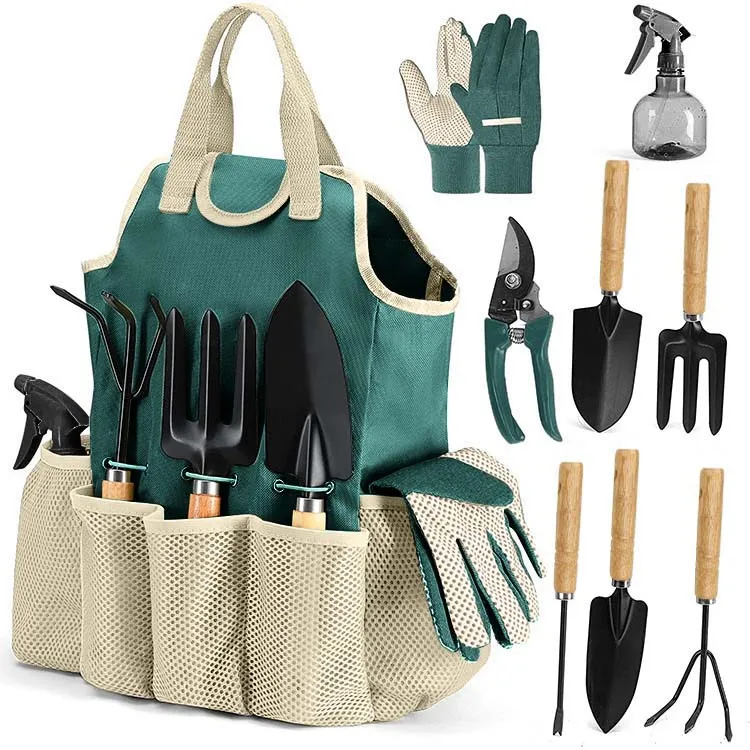 Home garden 9pcs Planting tool set gardening planting carbon steel tools kits for women gift