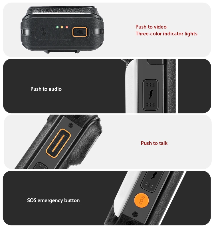 Grandtime Waterproof Airborne Design Professional GPS 2500mAh IP68 4G Walkie Talkie Law Enforcement Recorder