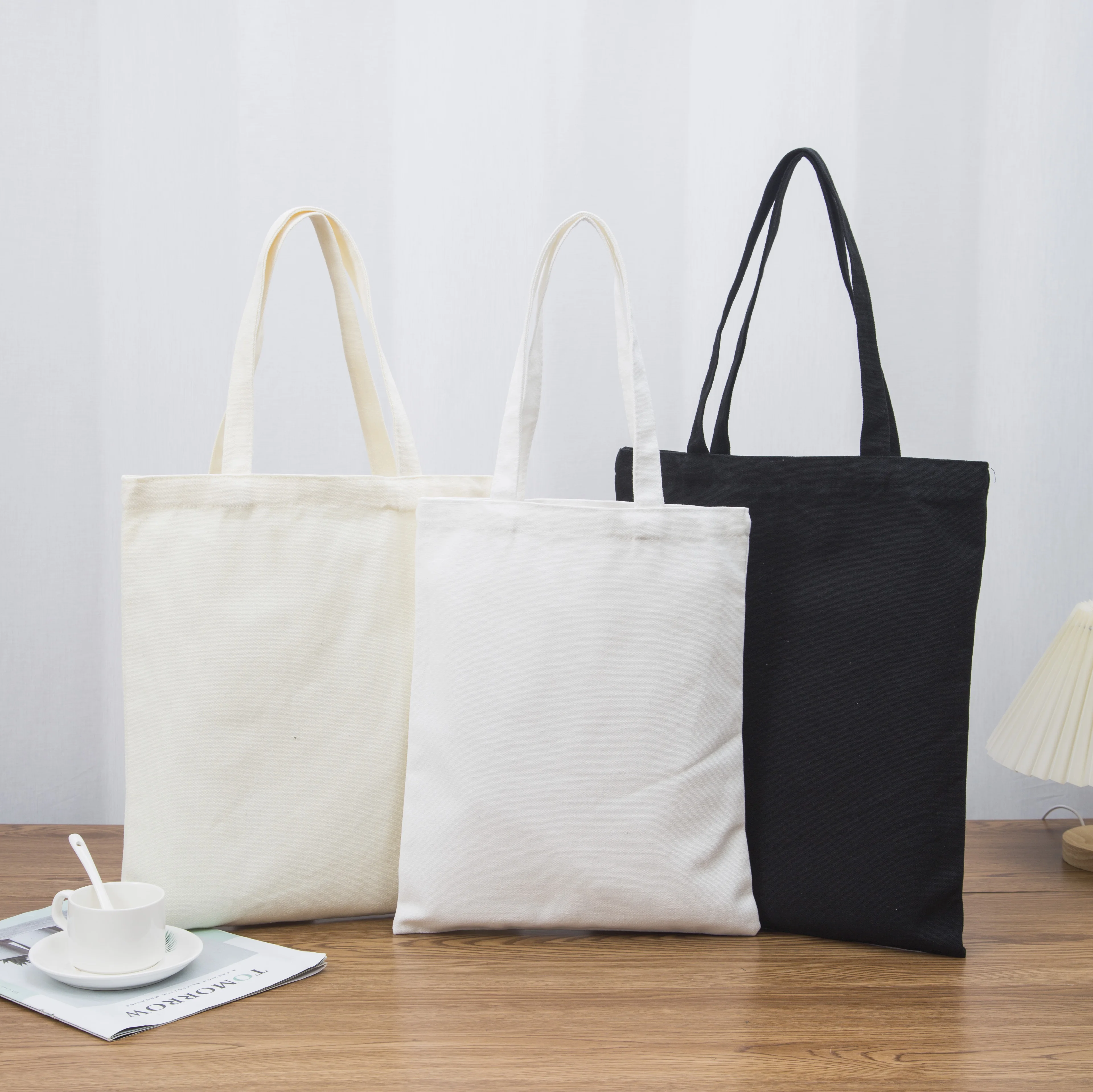 Custom Logo Reusable Shopping Canvas Tote Bag Printed Pattern Design Women Cotton Shoulder Bag Self Fabric Handle Canvas Bag