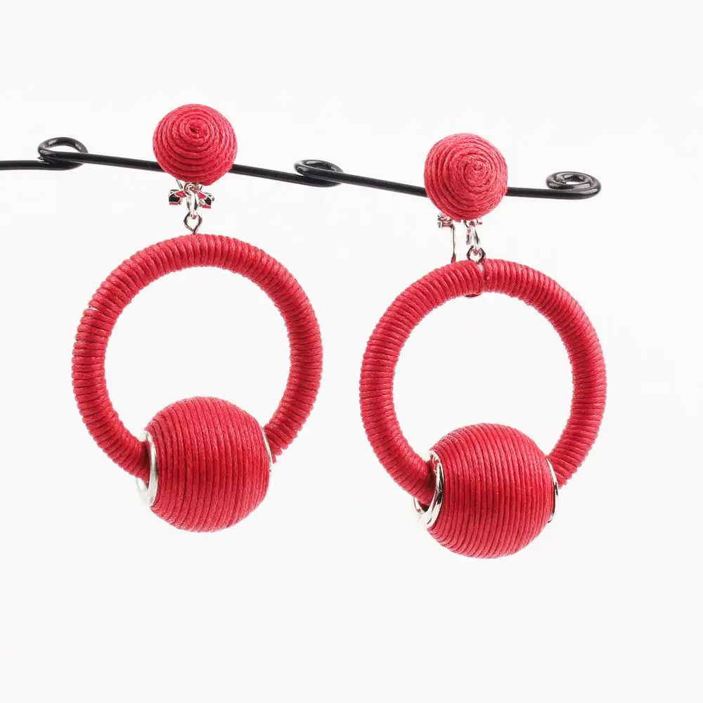
fashion red thread lightweight nylon cord hoop ball earrings for women 