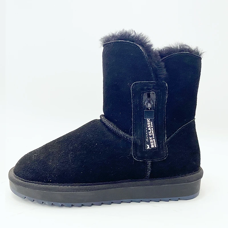 Hot Selling Round Toe Street High Top Board Boots Black Leather Casual Women Ankle Winter Boots