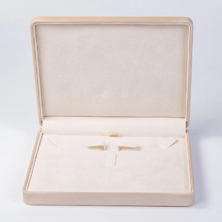 New Elegant Design Champagne PU Leather Velvet Inner Jewelry Set Packaging Box With Customize Logo
